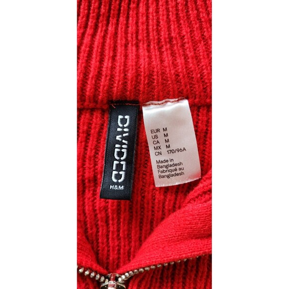 H&M Divided Red Cropped Sweater Women’s M – O-Ring Half Zip Ribbed Knit Y2K - Picture 3 of 6